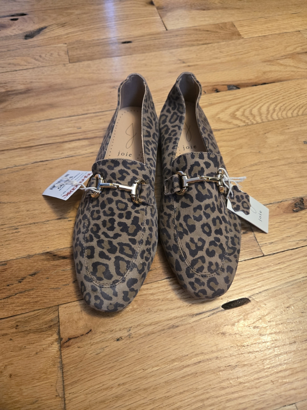 Joie Leopard Print Suede Loafers with Gold-Tone Bit